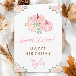 Roze Pompoenen Bloemrijke Sweet Sixteen Verjaardag Kaart