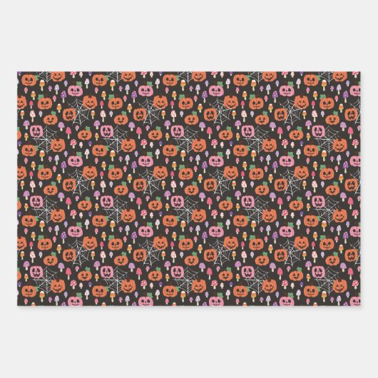 Roze pompoenen geesten schedels Halloween patronen Inpakpapier Vel (Voorkant 2)