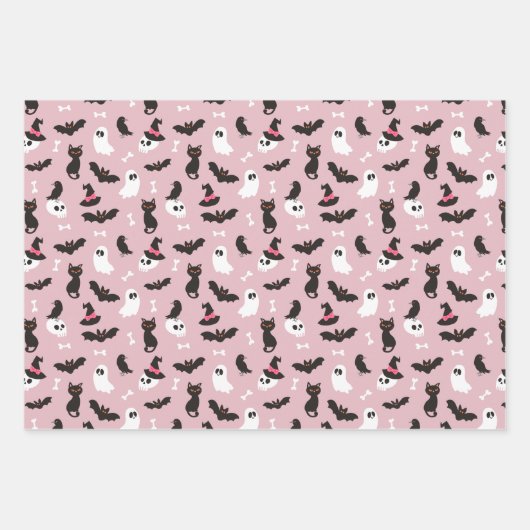 Roze pompoenen geesten schedels Halloween patronen Inpakpapier Vel (Voorkant)