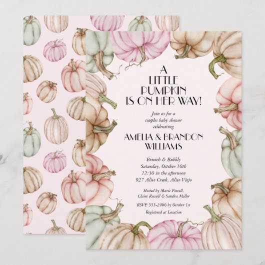 Roze Pompoenen Meisje Baby shower Kaart (Voorkant / Achterkant)