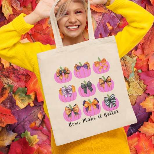 Roze pompoenen met Coquette Bows Square Canvas tas