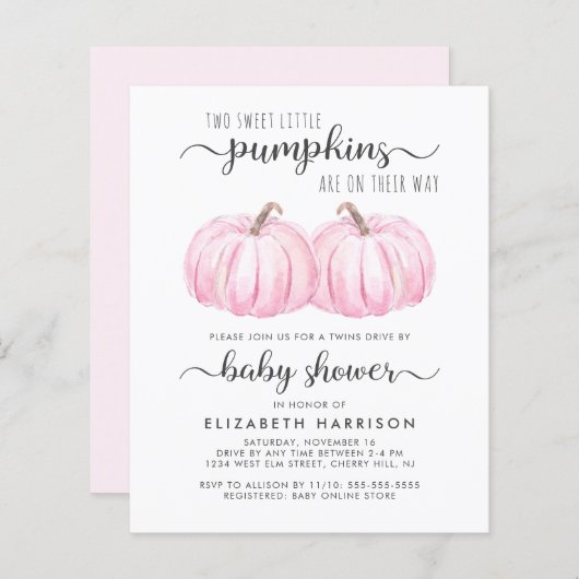 Roze pompoenen met tweelingmeisjes rijden op Baby  (Voorkant / Achterkant)