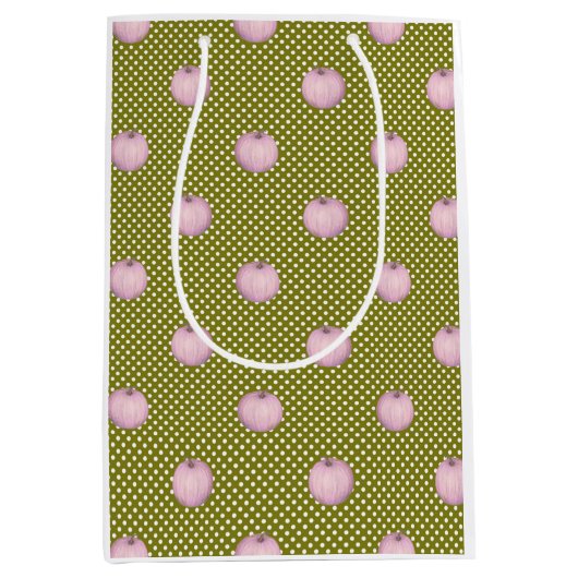 Roze Pompoenen Sage Groene Schattigee Polka Dots Medium Cadeauzakje (Voorkant)