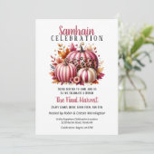 Roze Pompoenen Samhain Oogst Halloween Party Kaart (Staand voorkant)