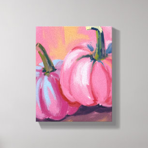 Roze Pompoenen Waterverf Herfst Schilderij Canvas Afdruk