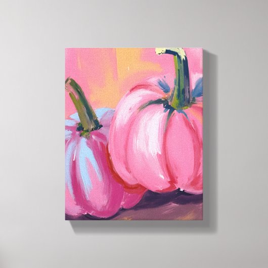 Roze Pompoenen Waterverf Herfst Schilderij Canvas Afdruk (Voorkant)