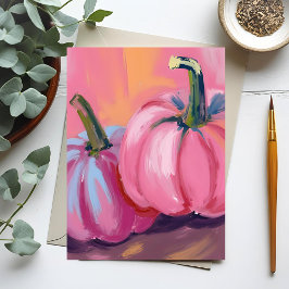 Roze Pompoenen Waterverf Herfst Vakantiekaart Feestdagenkaart