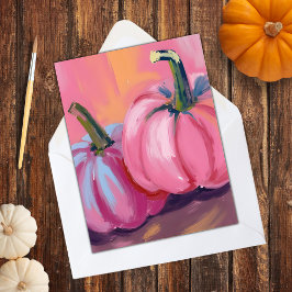 Roze Pompoenen Waterverf Herfst Vakantiekaart Feestdagenkaart