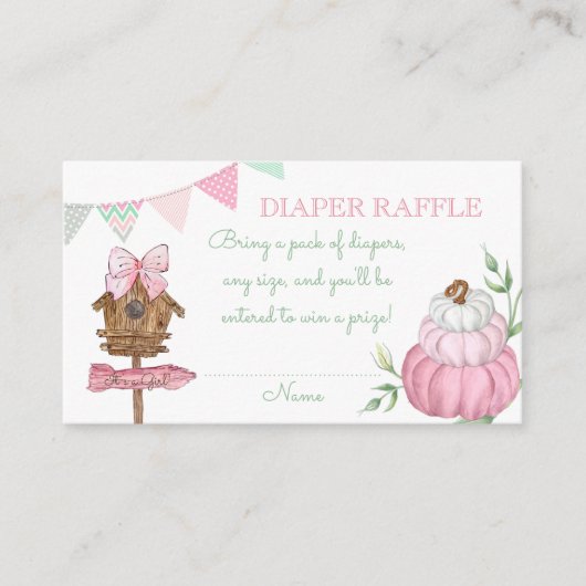 Roze Pompoenenveld Luier Raffle Informatiekaartje (Voorkant)
