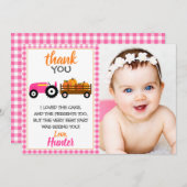 Roze pompoentractor Hartelijk dank Bedankkaart (Voorkant / Achterkant)