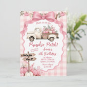 Roze Pompoenveld Verjaardagsfeest Uitnodiging (Staand voorkant)