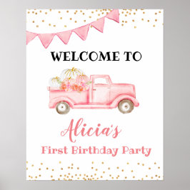 Roze pompoenwagen — Welkomstbord Poster