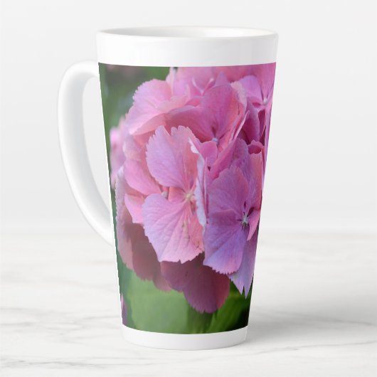 Roze Pompom Hydrangea Hortensia Bloem Latte Mok (Linkerhoek)