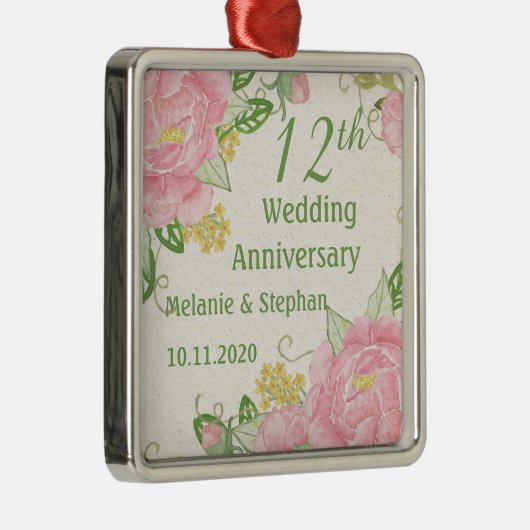 Roze pony 12th Wedding Jubileum Ornament (Rechts)