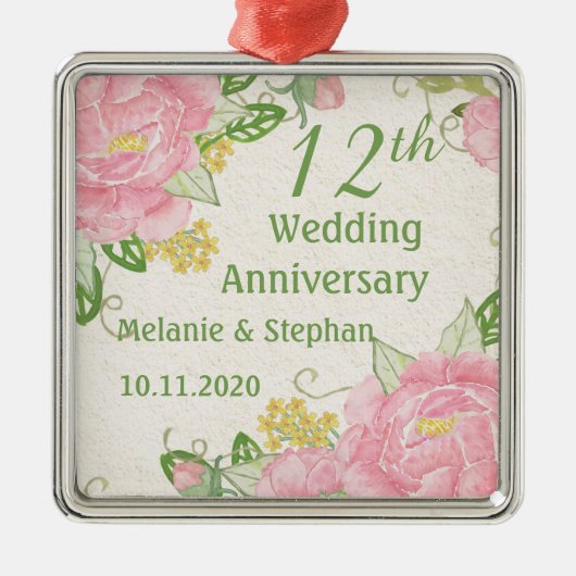 Roze pony 12th Wedding Jubileum Ornament (Voorkant)