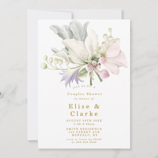 Roze pony Anemone Gold Couples Shower Invite (Voorkant)