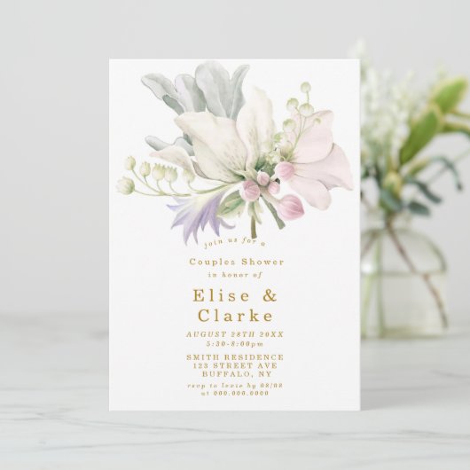 Roze pony Anemone Gold Couples Shower Invite (Staand voorkant)