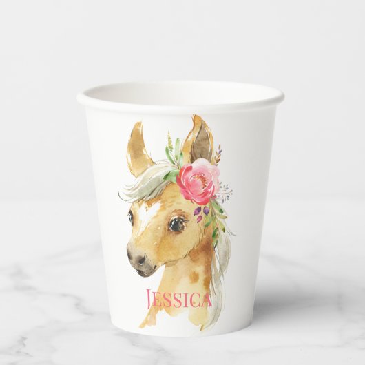 Roze Pony Baby shower Papieren Bekers (Voorkant)