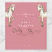 Roze Pony Baby shower Wijn Etiket (Enkel label)