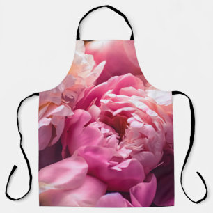 Roze pony-bloemen als florale kunstachtergrond, bo schort