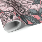 Roze pony-bloemen en -moten cadeaupapier (Rol Hoek)