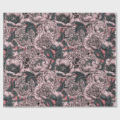 Roze pony-bloemen en -moten cadeaupapier (Vlak)