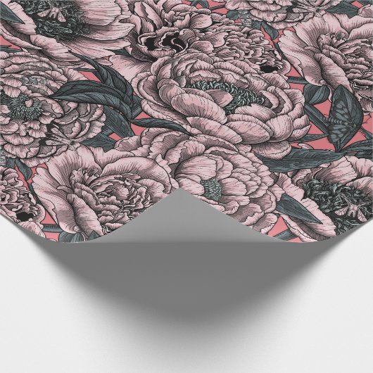 Roze pony-bloemen en -moten cadeaupapier (Hoek)