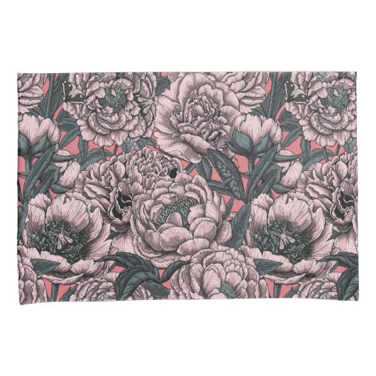 Roze pony-bloemen en -moten kussensloop (Voorkant-Rechts)