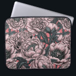 Roze pony-bloemen en -moten laptop sleeve<br><div class="desc">Met de hand getrokken pony's en moten,  naadloos vectorpatroon</div>