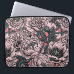 Roze pony-bloemen en -moten laptop sleeve<br><div class="desc">Met de hand getrokken pony's en moten, naadloos vectorpatroon</div>