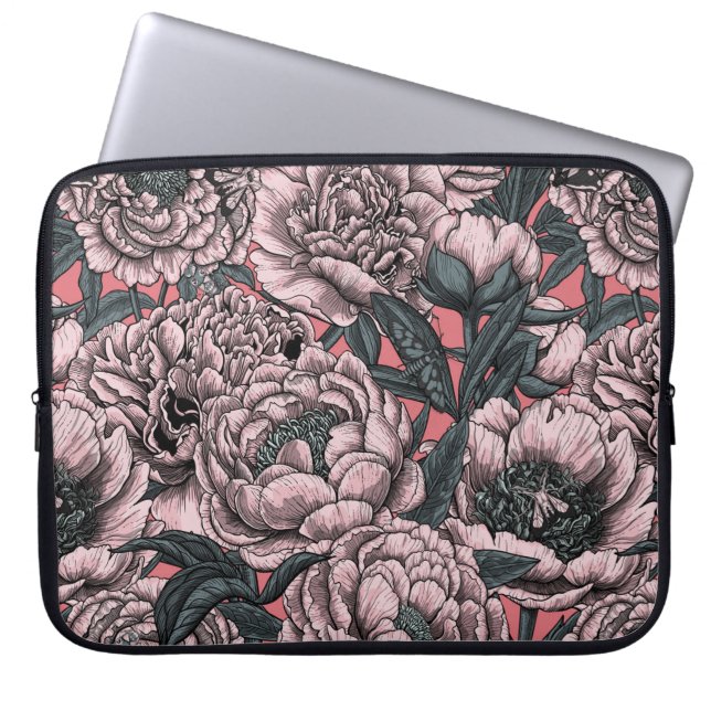 Roze pony-bloemen en -moten laptop sleeve (Voorkant)