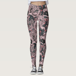 Roze pony-bloemen en -moten leggings