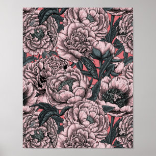 Roze pony-bloemen en -moten poster