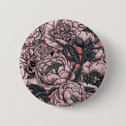 Roze pony-bloemen en -moten ronde button 5,7 cm (Voorkant)