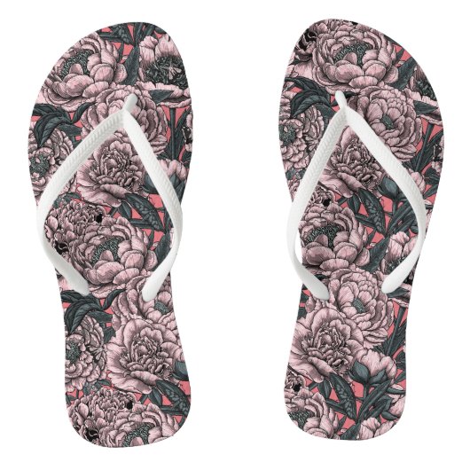 Roze pony-bloemen en -moten teenslippers (Voetbed)