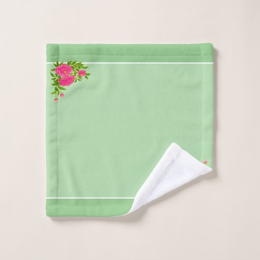 Roze pony-bloemen en olijfgroen bad handdoek (Wasdoekje)