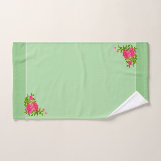 Roze pony-bloemen en olijfgroen bad handdoek (Handdoek)
