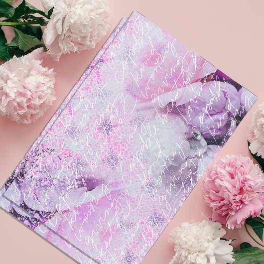 Roze pony-bloemen met handgeschreven tekstbekledin tissuepapier