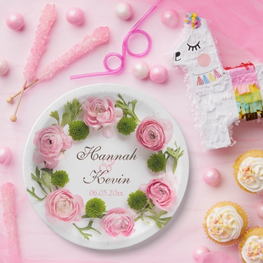 Roze pony-bloemen papieren bordje (Feest)