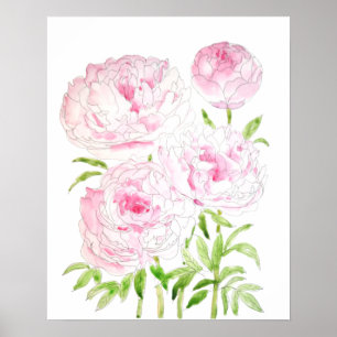 roze pony bloemen waterverf en inkt poster