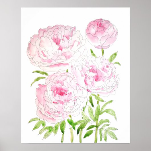 roze pony bloemen waterverf en inkt poster (Voorkant)