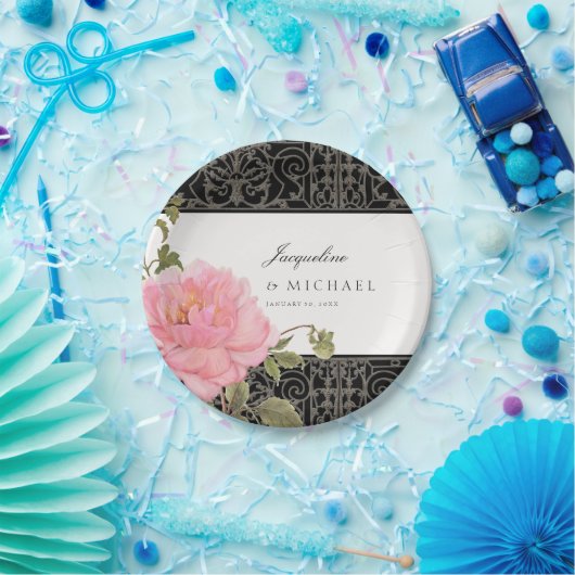 roze pony Classy Swirl Scroll Iron Fence Papieren Bordje (Feest)