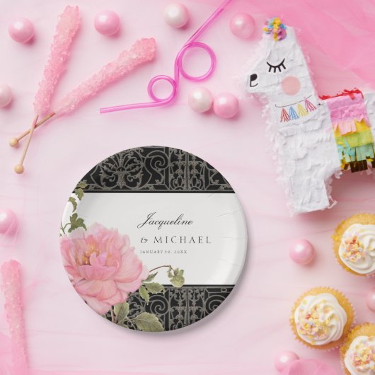 roze pony Classy Swirl Scroll Iron Fence Papieren Bordje (Feest)