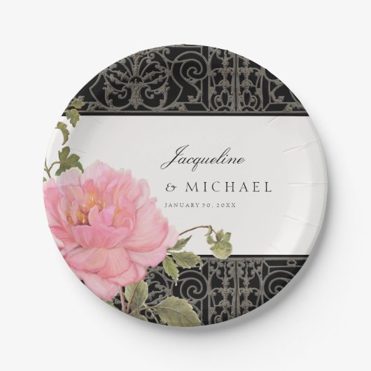 roze pony Classy Swirl Scroll Iron Fence Papieren Bordje (Voorkant)