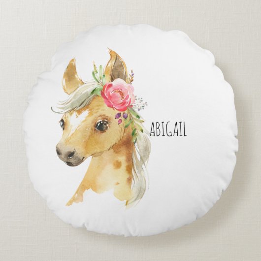 Roze Pony douanenaam Round Pillow Rond Kussen (Voorkant)