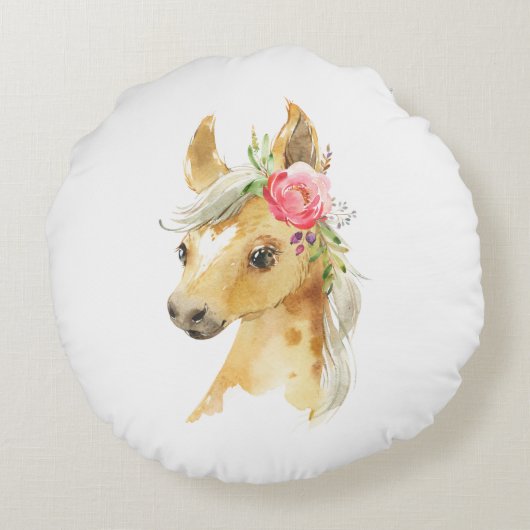Roze Pony douanenaam Round Pillow Rond Kussen (Achterkant)