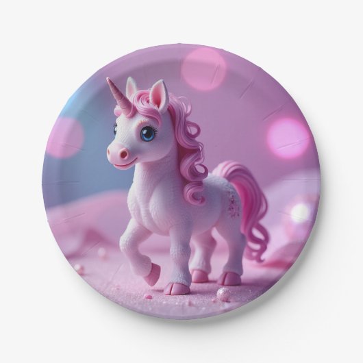 Roze Pony Eenhoorn Papier Borden Papieren Bordje (Voorkant)