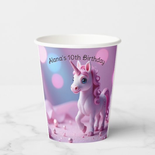 Roze Pony Eenhoorn Papieren Bekers (Achterkant)