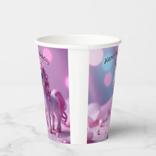 Roze Pony Eenhoorn Papieren Bekers (Rechts)