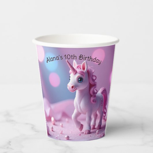 Roze Pony Eenhoorn Papieren Bekers (Voorkant)
